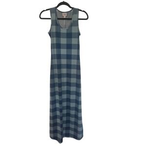 LuLaRoe Dani Maxi Dress XXS Blue Buffalo Plaid Gingham Sleeveless Tank New